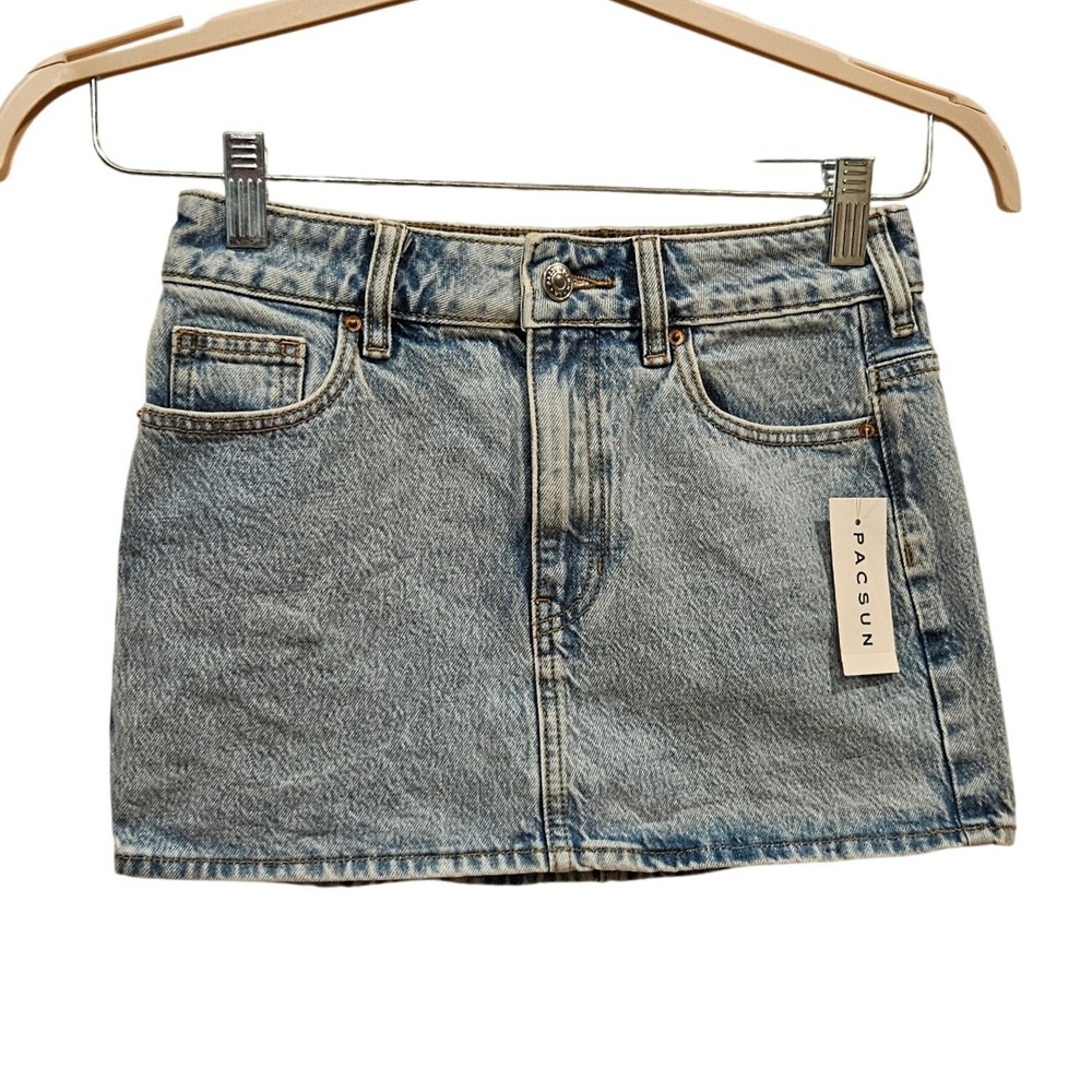 PacSun Women Light Wash Acid Denim Mini Skirt Size 23 NWT Blue Cotton Blend